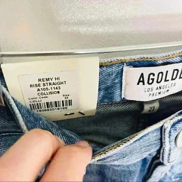 NEW Agolde Remy High Rise Straight Jeans in Collision Wash Preppy Premium Denim - Picture 5 of 9